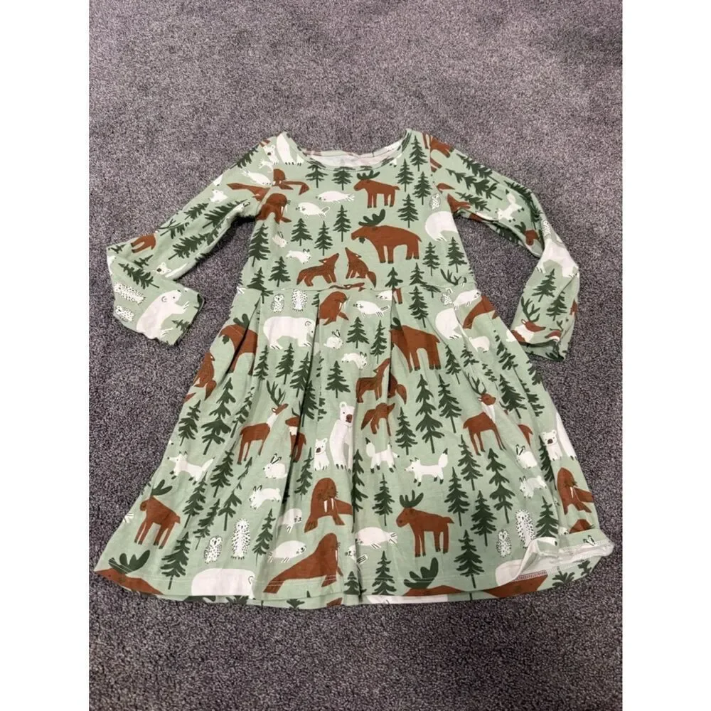 Winter Water Factory Green Woodland Forest Print Dress Sz 6